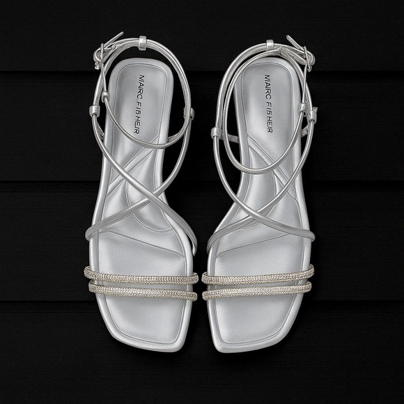 Marc Fisher Silver Rhinestone Strappy Sandals Sz 8M NWOT - Picture 1 of 10